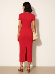 Women Red Rib Bodycon Back Slit Maxi Dress