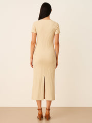 Women Beige Rib Bodycon Back Slit Maxi Dress