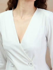 Women White Double Breasted Short Dress
