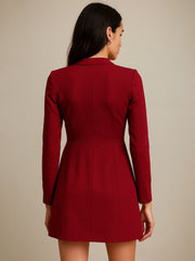 Women Maroon Double Breasted Short Dress