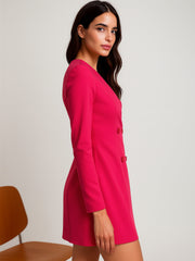 Women Fuchsia Double Breasted Short Dress