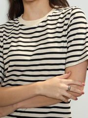 Women Black & Beige Stripe Short T-shirt Dress