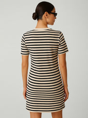 Women Black & Beige Stripe Short T-shirt Dress