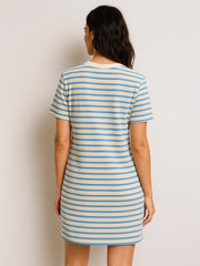 Women Blue & Beige Stripe Short T-shirt Dress
