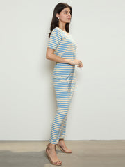 Women Blue & Beige Stripe T-shirt Maxi Dress