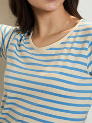 Women Blue & Beige Stripe T-shirt Maxi Dress