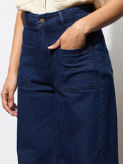 Women Navy Blue Multi Pocket Stretch Straight Jeans
