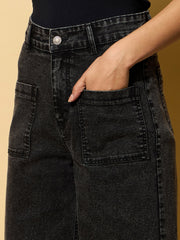 Women Black Wash Multi Pocket Stretch Straight Jeans