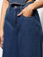 Women Navy High-Rise Stitch Detail Straight Jeans