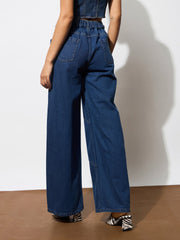 Women Navy High-Rise Stitch Detail Straight Jeans