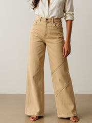 Women Beige High-Rise Stitch Detail Straight Jeans
