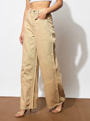 Women Beige High-Rise Stitch Detail Straight Jeans