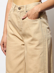 Women Beige High-Rise Stitch Detail Straight Jeans