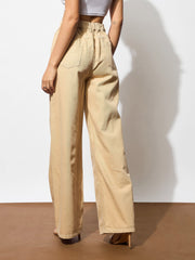 Women Beige High-Rise Stitch Detail Straight Jeans