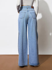 Women Blue Side Slit Wide Leg Jeans
