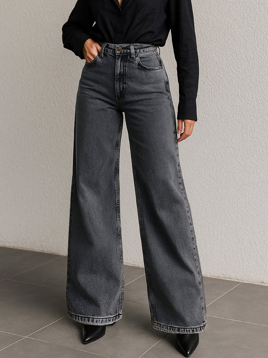 Women Grey Low Waist Wide Leg Jeans