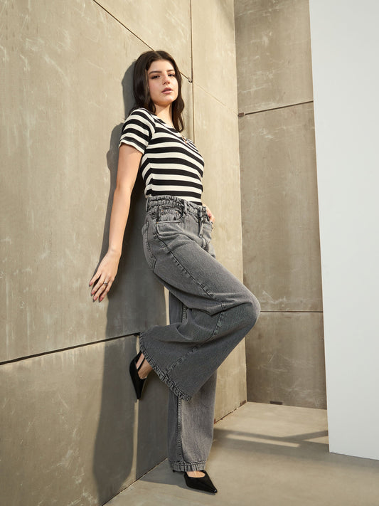 Women Grey Low Waist Wide Leg Jeans