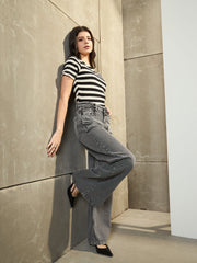 Women Grey Low Waist Wide Leg Jeans