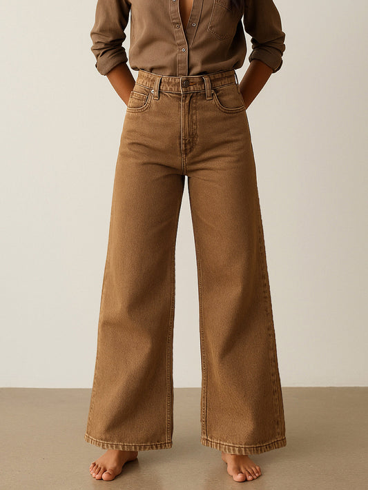 Women Brown Low Waist Wide Leg Jeans