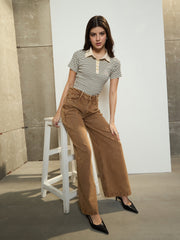 Women Brown Low Waist Wide Leg Jeans