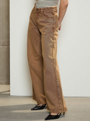 Women Brown Low Waist Wide Leg Jeans