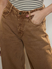 Women Brown Low Waist Wide Leg Jeans
