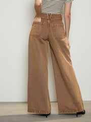 Women Brown Low Waist Wide Leg Jeans