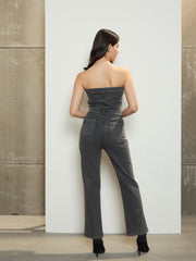Women Grey Denim Off-Shoulder Flap Jumpsuit