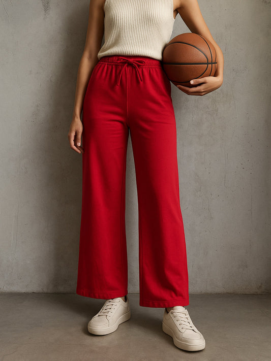 Women Red Terry Track Pants