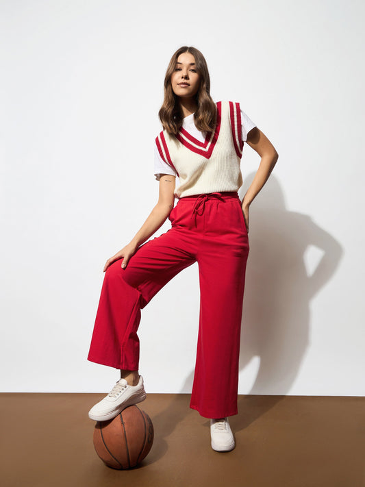 Women Red Terry Track Pants