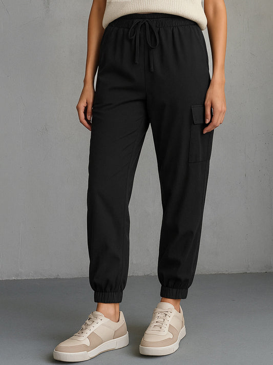 Women Black Side Pocket Cargo Joggers