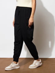 Women Black Side Pocket Cargo Joggers