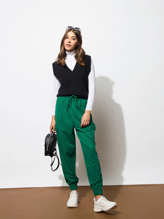 Women Green Side Pocket Cargo Joggers