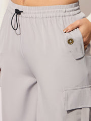 Women Grey Parachute Side Metal Buckle Detail Cargos