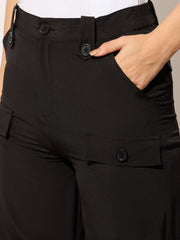 Women Black Parachute Pintuck Cargos