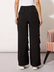 Women Black Parachute Pintuck Cargos