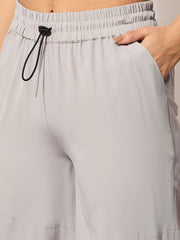 Women Grey Parachute Hem Pockets Cargos