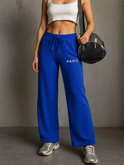 Women Blue Terry PARIS Print Track Pants