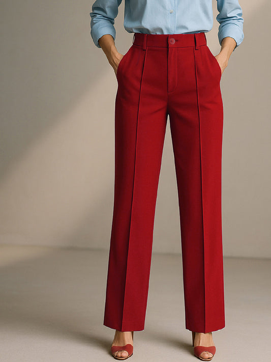 Women Maroon Front Dart Straight Fit Pants