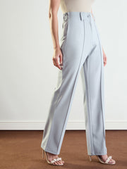 Women Grey Front Dart Straight Fit Pants