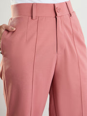 Women Pink Front Darted Straight Fit Pants