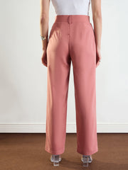 Women Pink Front Darted Straight Fit Pants