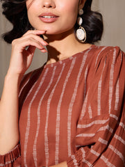 Women Rust Stripes Print Top With Pants