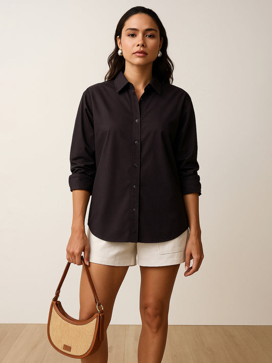 Women Black Poplin Oversized Shirt
