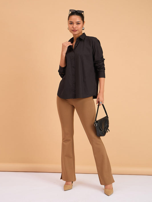 Women Black Poplin Oversized Shirt