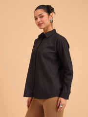 Women Black Poplin Oversized Shirt