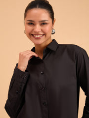 Women Black Poplin Oversized Shirt