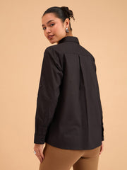 Women Black Poplin Oversized Shirt