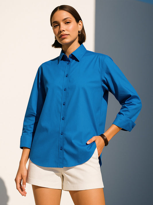 Women Royal Blue Poplin Oversized Shirt