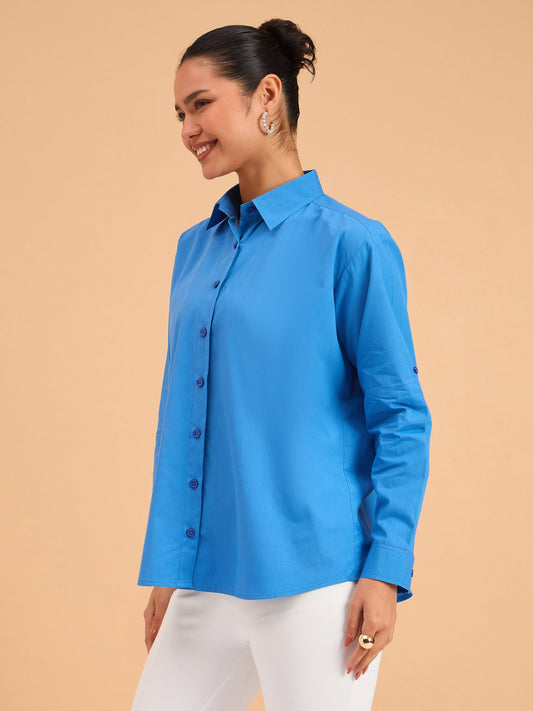 Women Royal Blue Poplin Oversized Shirt